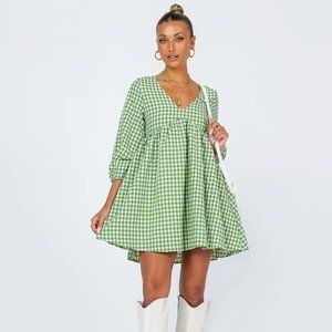 Princess Polly Puff Sleeve Mini Dress, Green White Gingham, NWT, US 4, Small